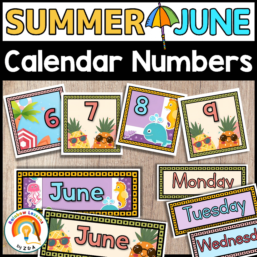 June Calendar Numbers | June 2024 Calendar Cards | Summer Calendar Numbers