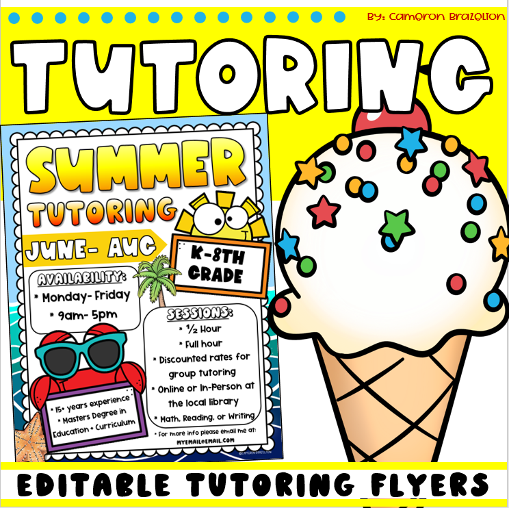 Editable Summer and After School Tutoring Flyer Template for Teachers