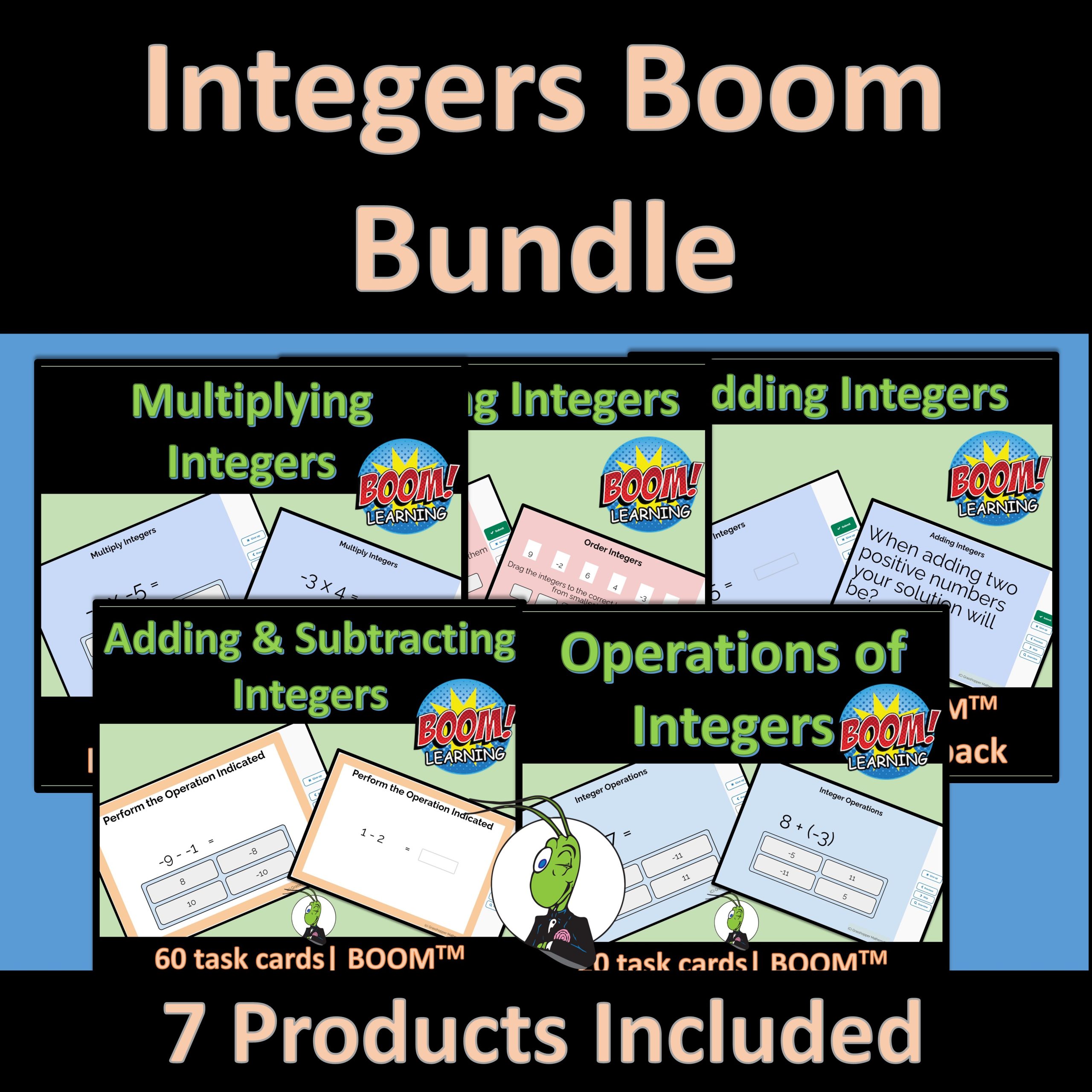 Operations of Integers Pre Algebra Digital BOOM Task Cards