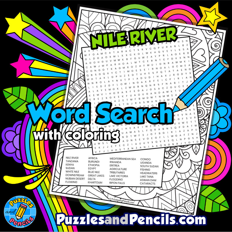 Nile River Word Search Puzzle with Coloring | Rivers of the World