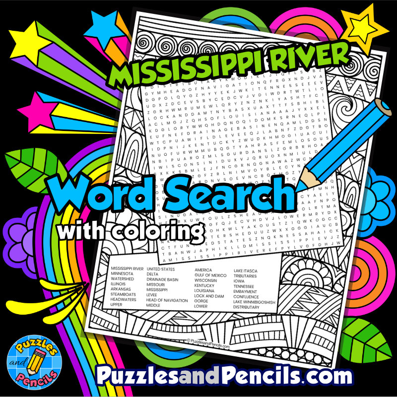 Mississippi River Word Search Puzzle with Coloring | Rivers of the World
