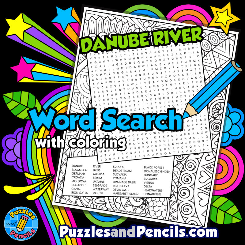 Danube River Word Search Puzzle with Coloring | Rivers of the World