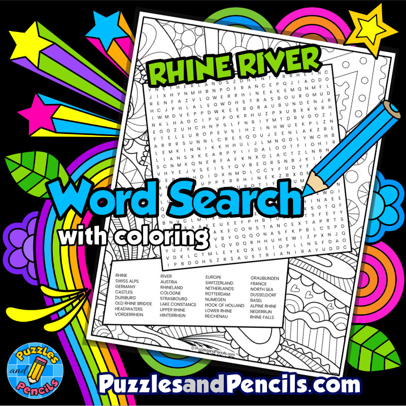 Rhine River Word Search Puzzle with Coloring | Rivers of the World