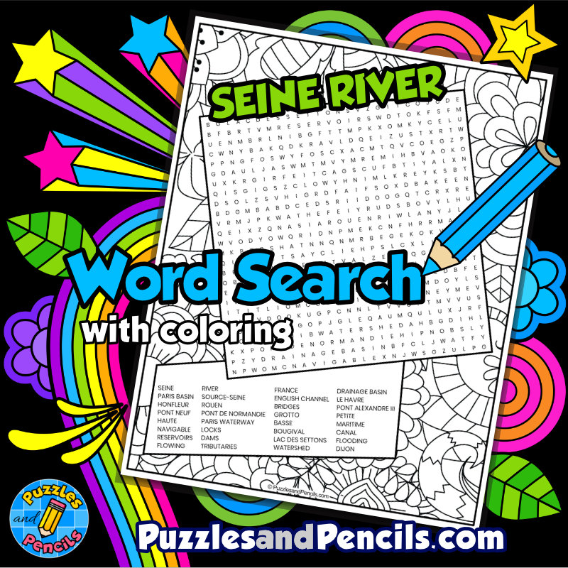 Seine River Word Search Puzzle with Coloring | Rivers of the World
