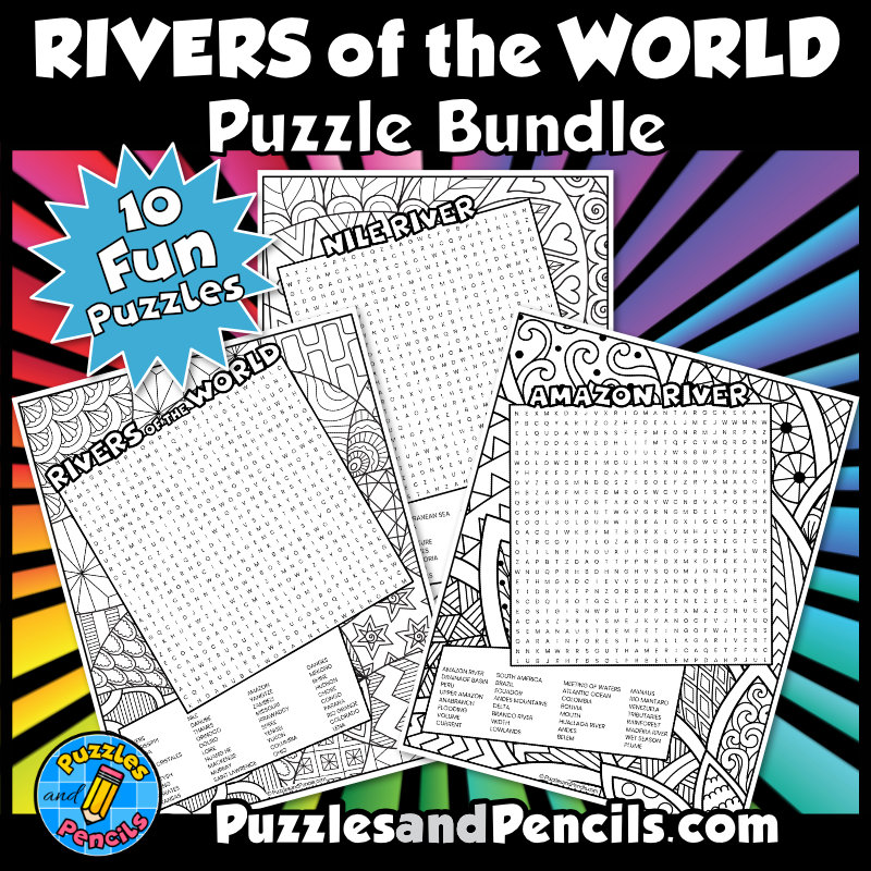 Rivers of the World Word Search Puzzle with Coloring BUNDLE
