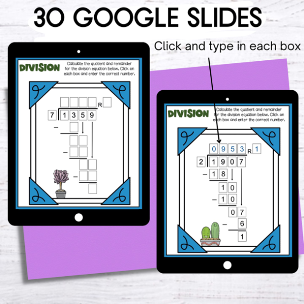 Long Division 4 Digit by 1 Digit With Remainders Google Slides and ...