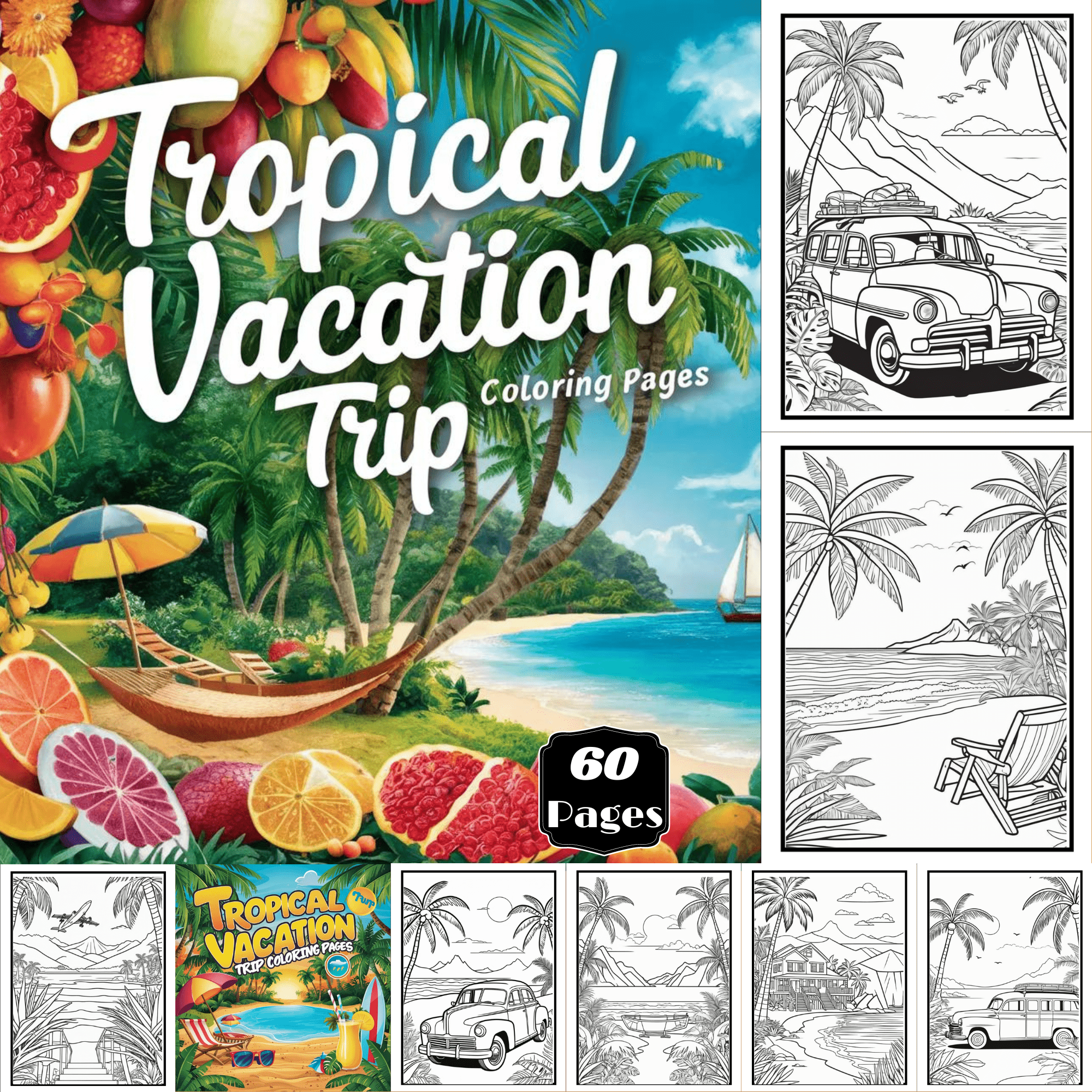 Tropical Vacation Trip Coloring Pages
