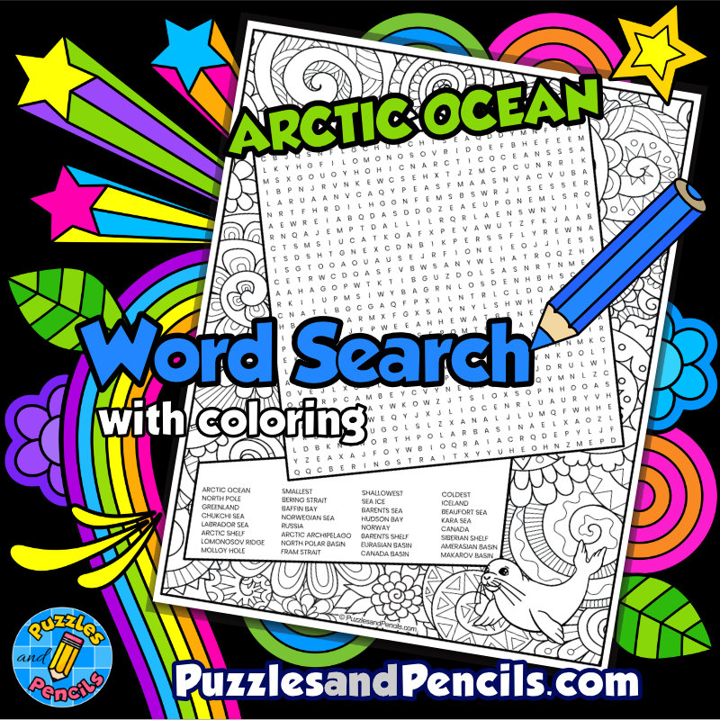 Arctic Ocean Word Search Puzzle with Coloring | Oceans of the World