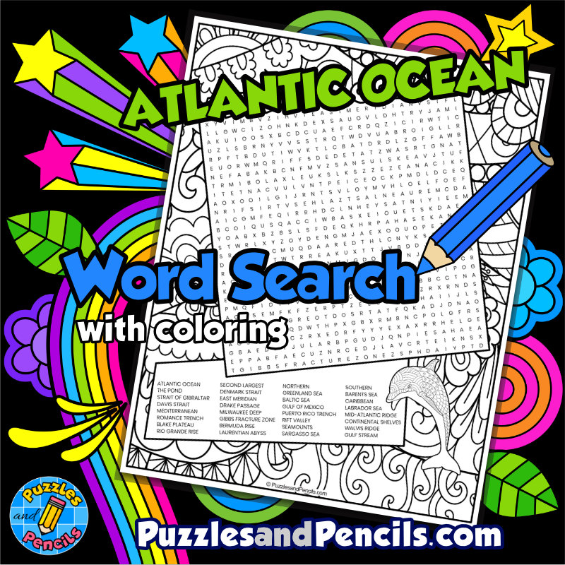Atlantic Ocean Word Search Puzzle with Coloring | Oceans of the World