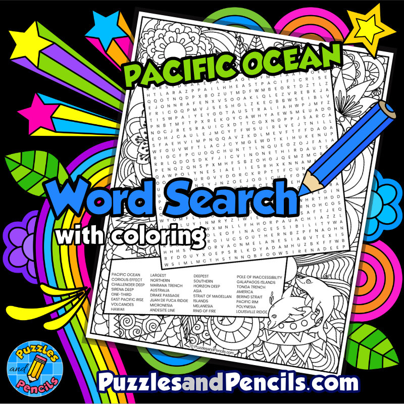 Pacific Ocean Word Search Puzzle with Coloring | Oceans of the World