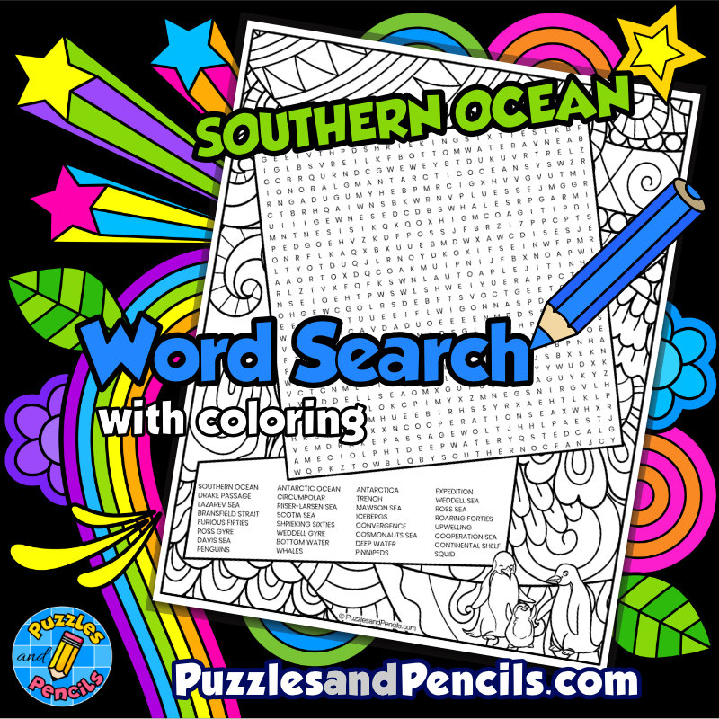 Southern Ocean Word Search Puzzle with Coloring | Oceans of the World