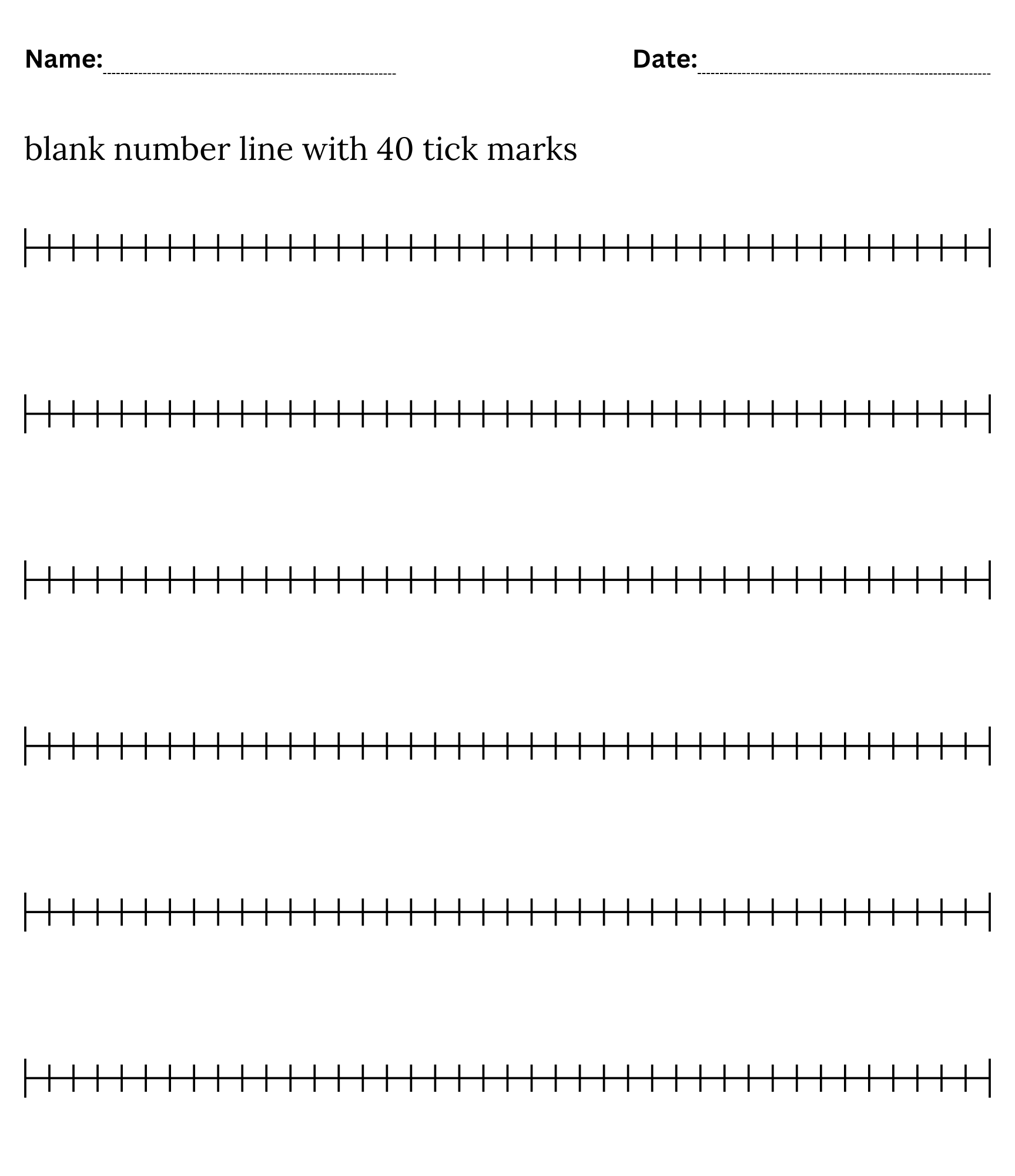 Blank number line with 40 tick marks - blank number line 0-40 Worksheet