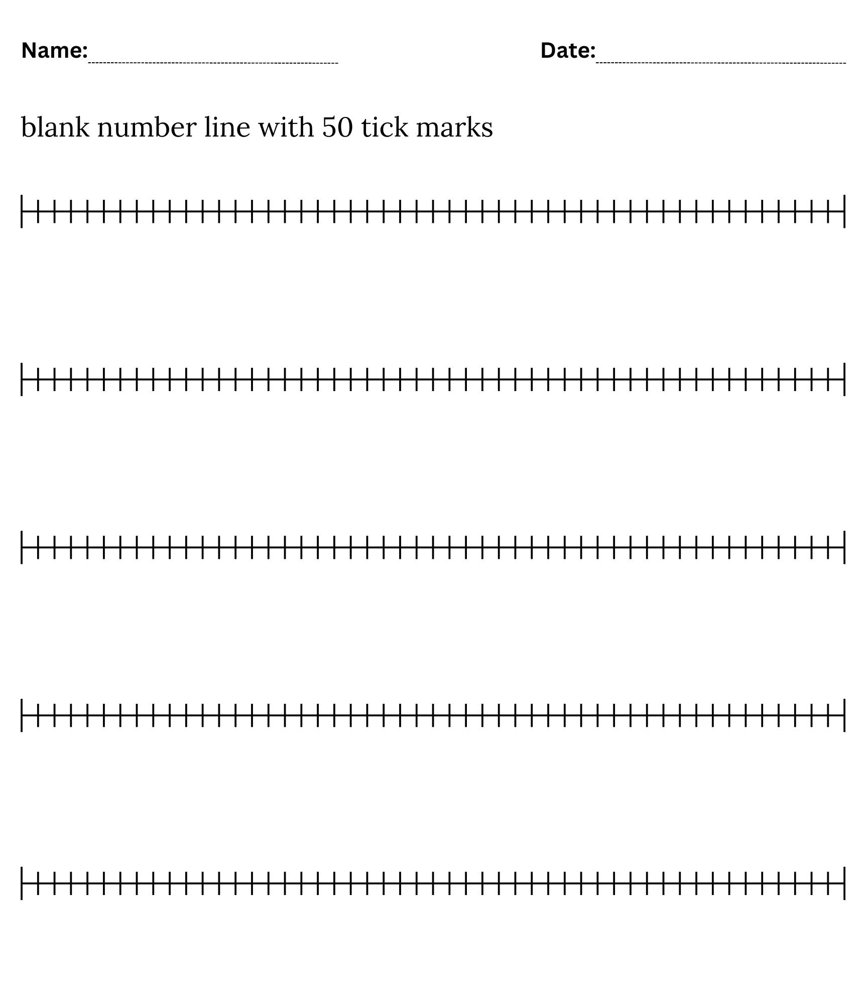 Blank number line with 50 tick marks - blank number line 0-50 Worksheet