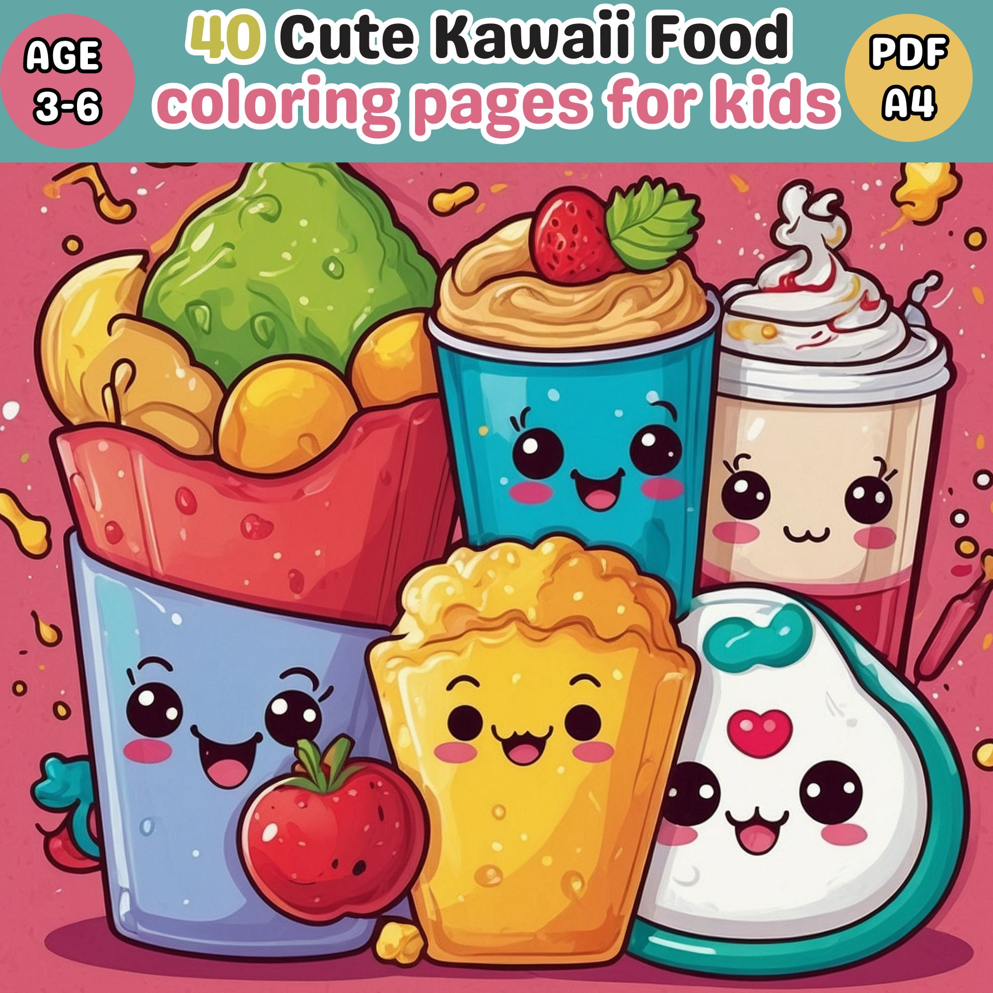 40 Cute Kawaii food coloring pages for kids,Summer activity pages