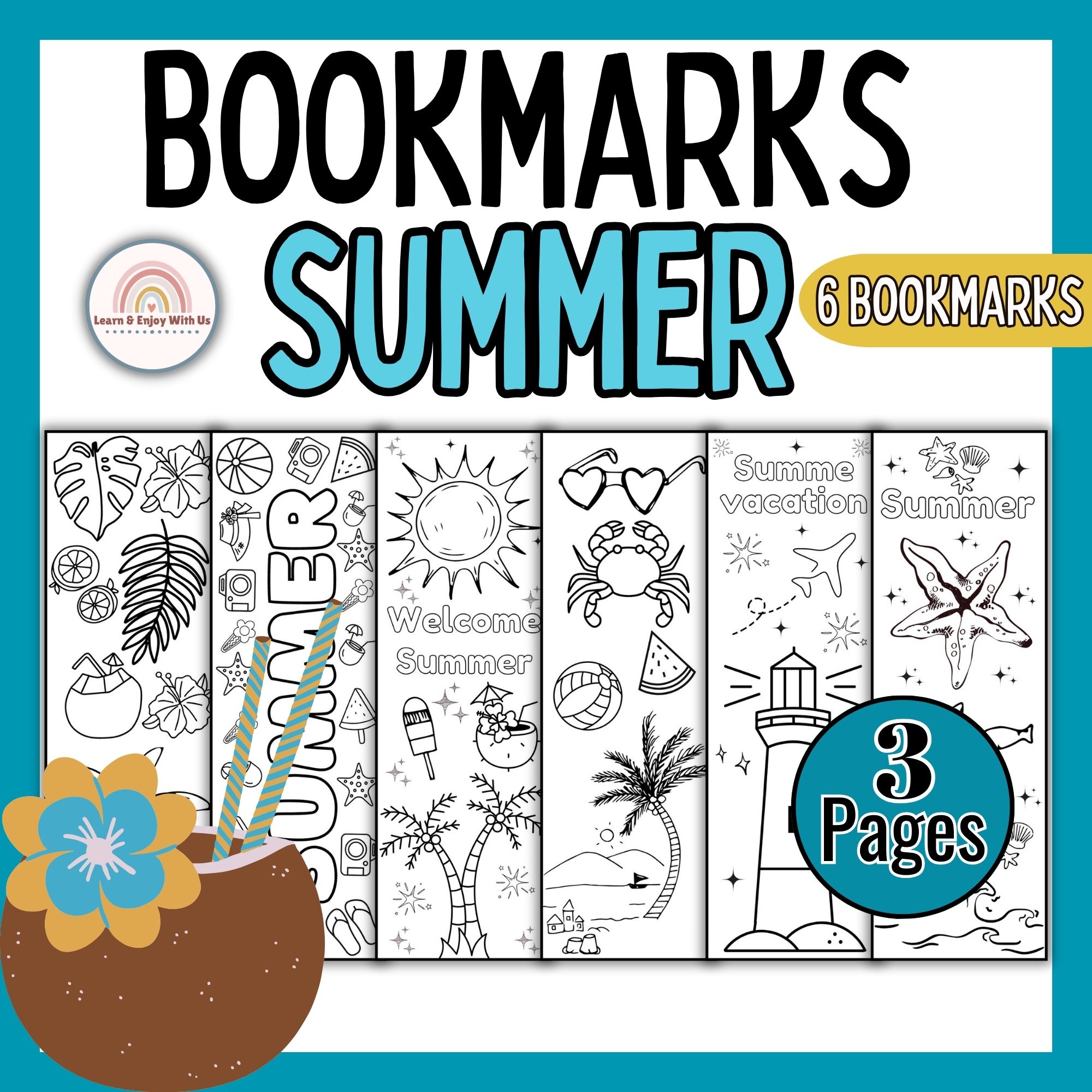 Summer Bookmarks to Color | Printable Summer Bookmarks