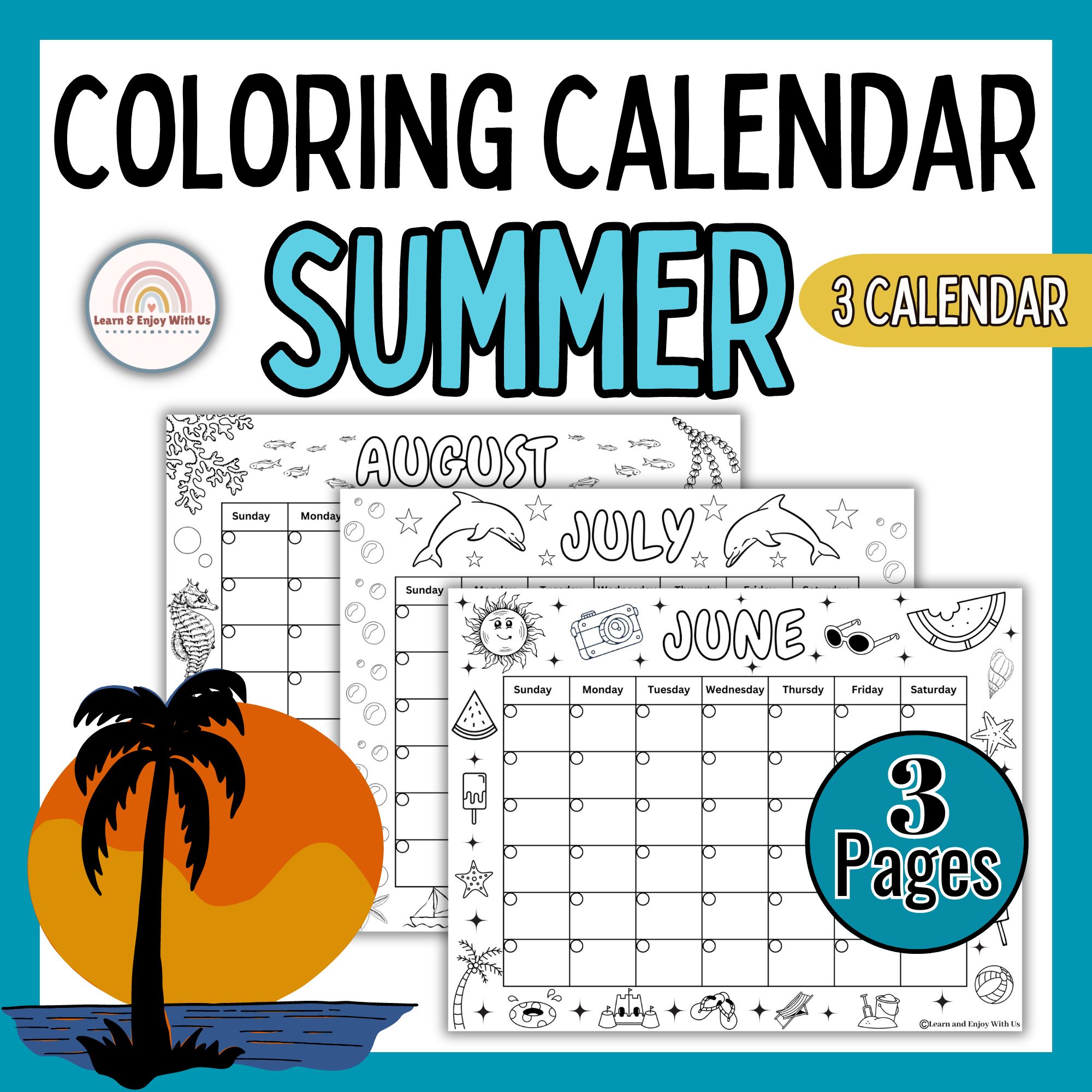 Summer Coloring Calendar | Summer Coloring Pages | End Of Year