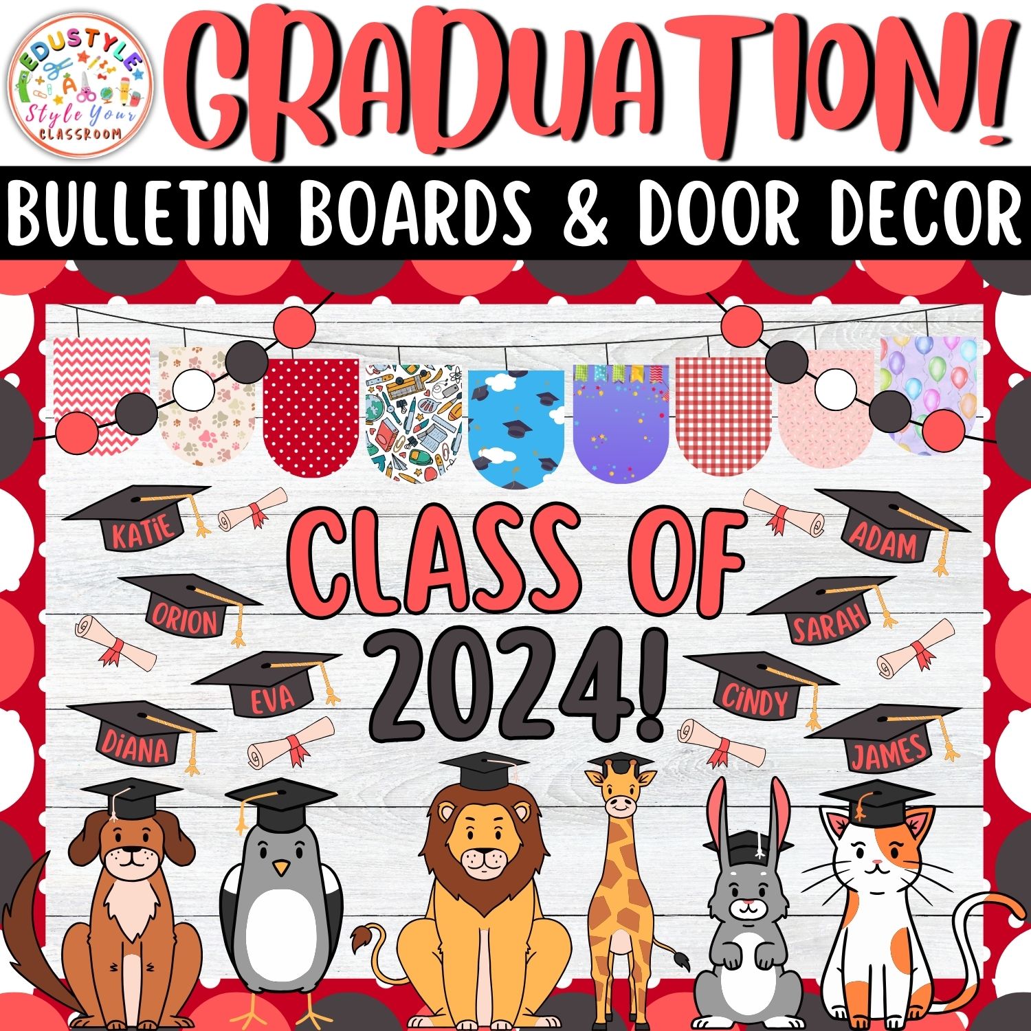 Class Of 2024!: Animals Graduation Bulletin Boards And Door Decor Kits | May And June Decor