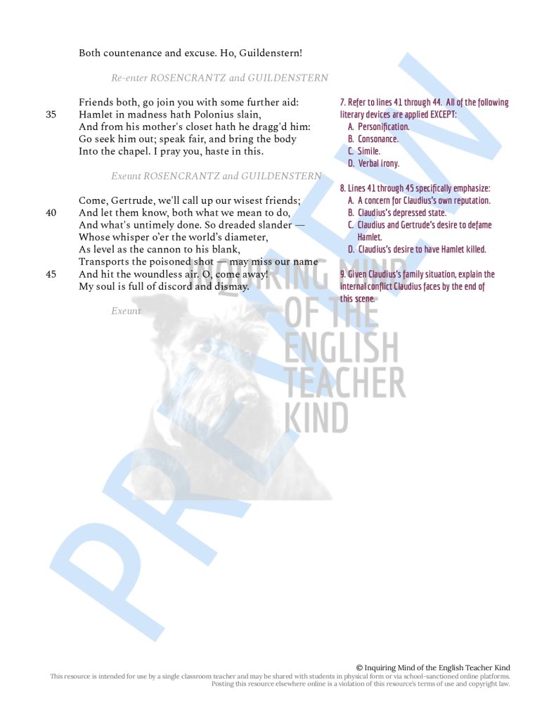 Hamlet Act 4 Quiz, Close Reading Worksheets, and Vocabulary Games ...