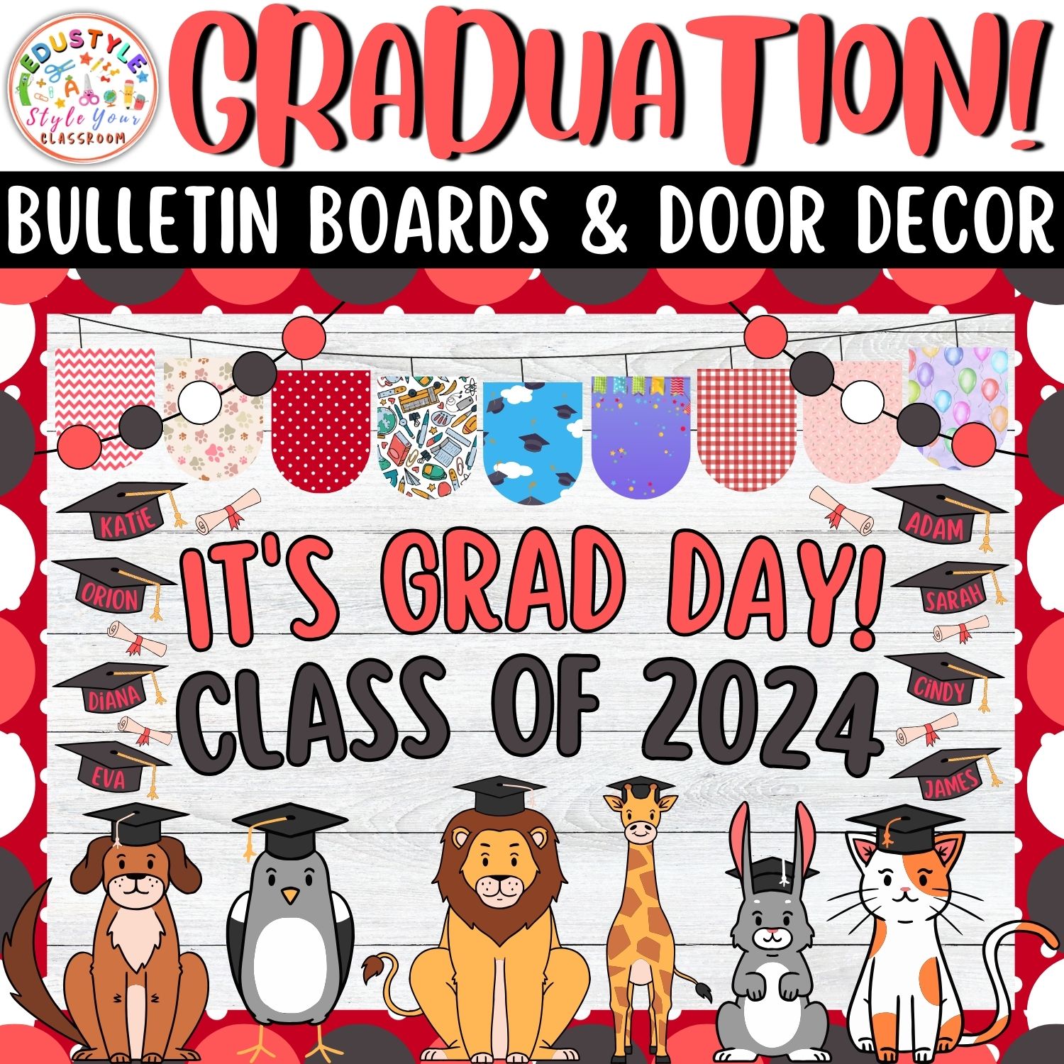 It's Grad Day!: Animals Graduation Bulletin Boards And Door Decor Kits | May And June Decor