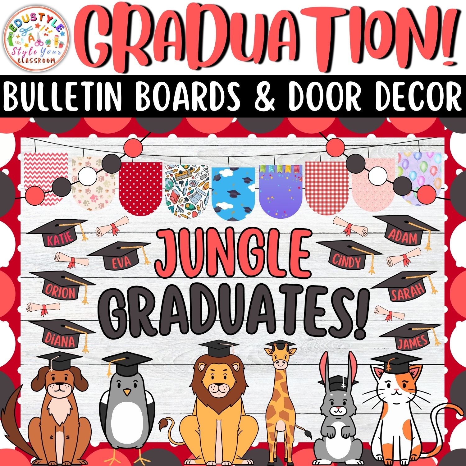 Jungle Graduates!: Animals Graduation Bulletin Boards And Door Decor Kits | May And June Decor