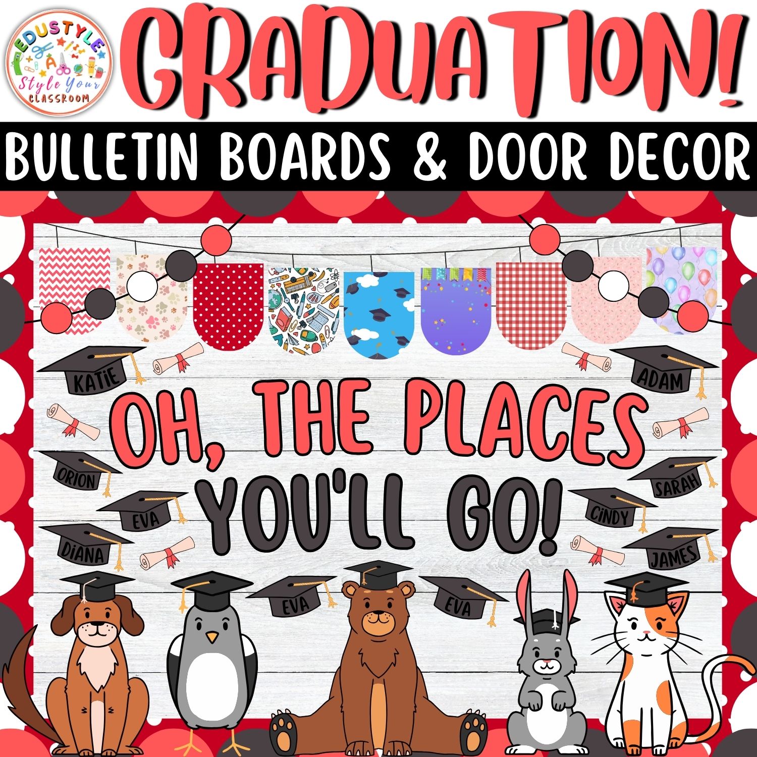 Oh, the places Animals Graduation Bulletin Boards And Door Decor Kits | May And June Decor