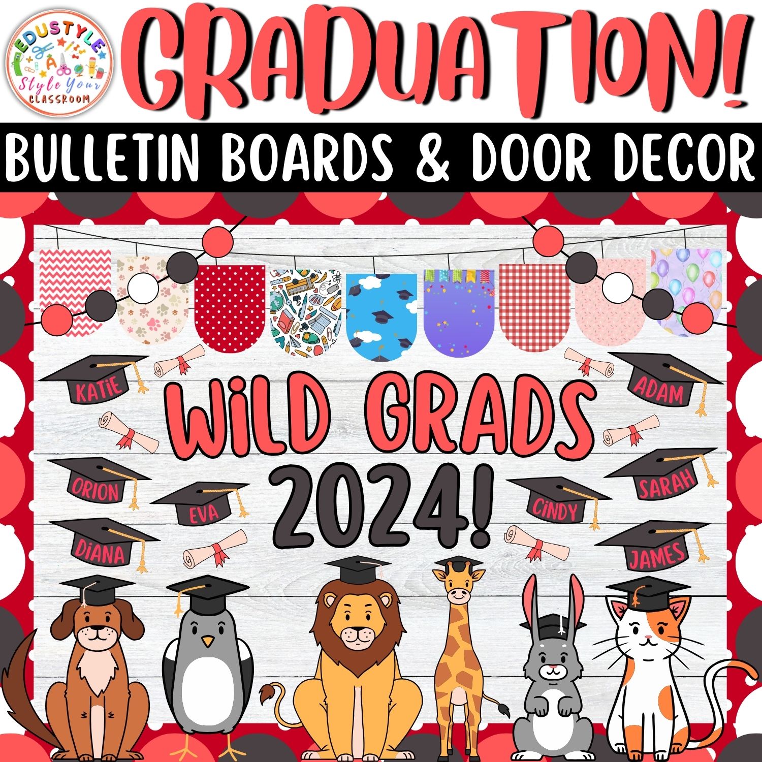 Wild Grads 2024!: Animals Graduation Bulletin Boards And Door Decor Kits | May And June Decor