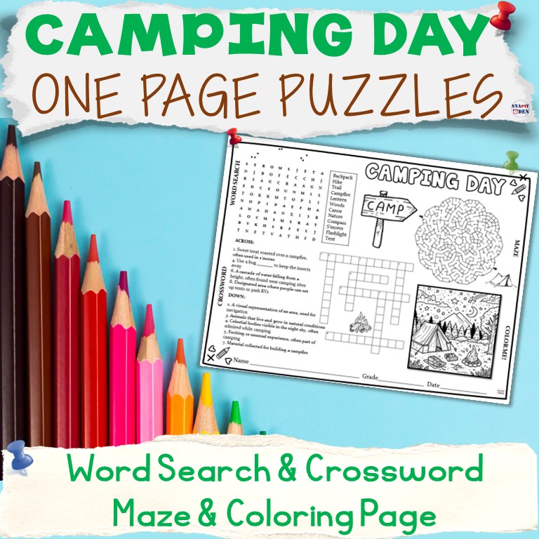 Camping Day Word Search Crossword Maze Coloring Page Summer Puzzles Activities