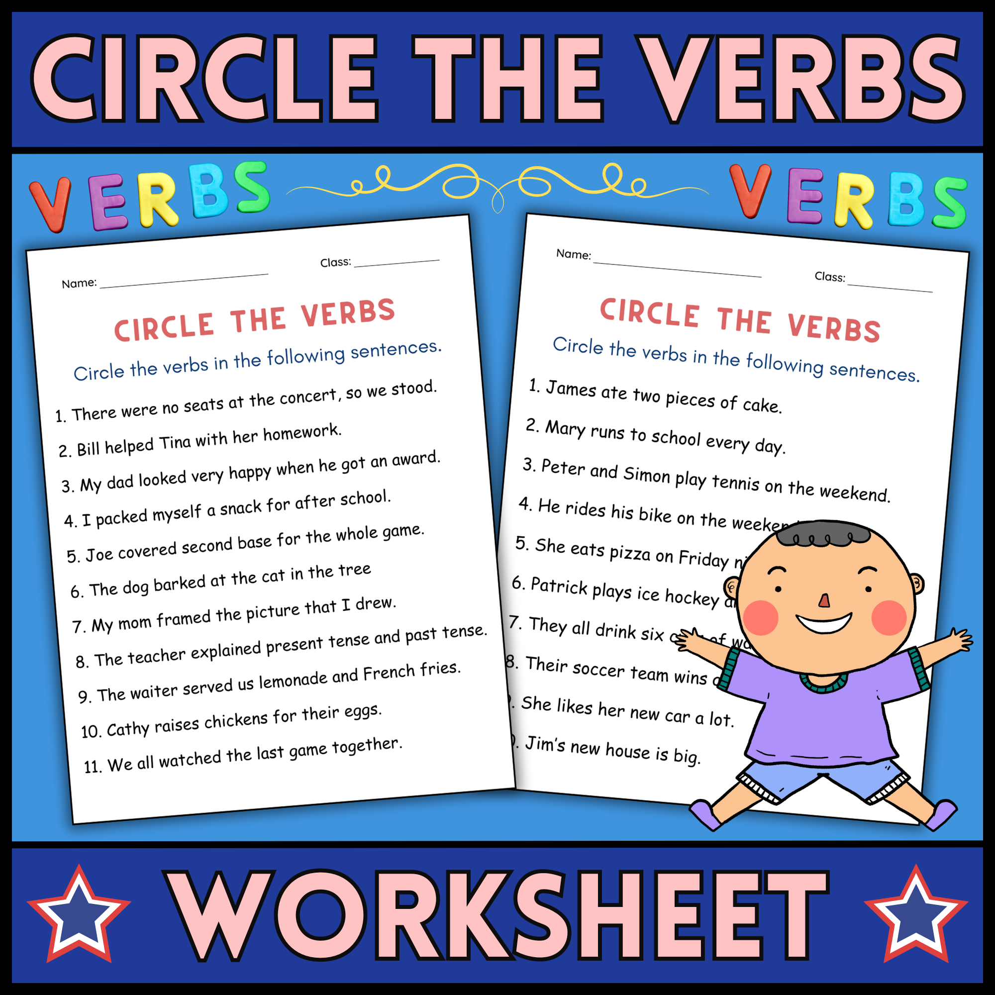 Printable Sentences Circle the Verbs Grammar Worksheet for Grade 2