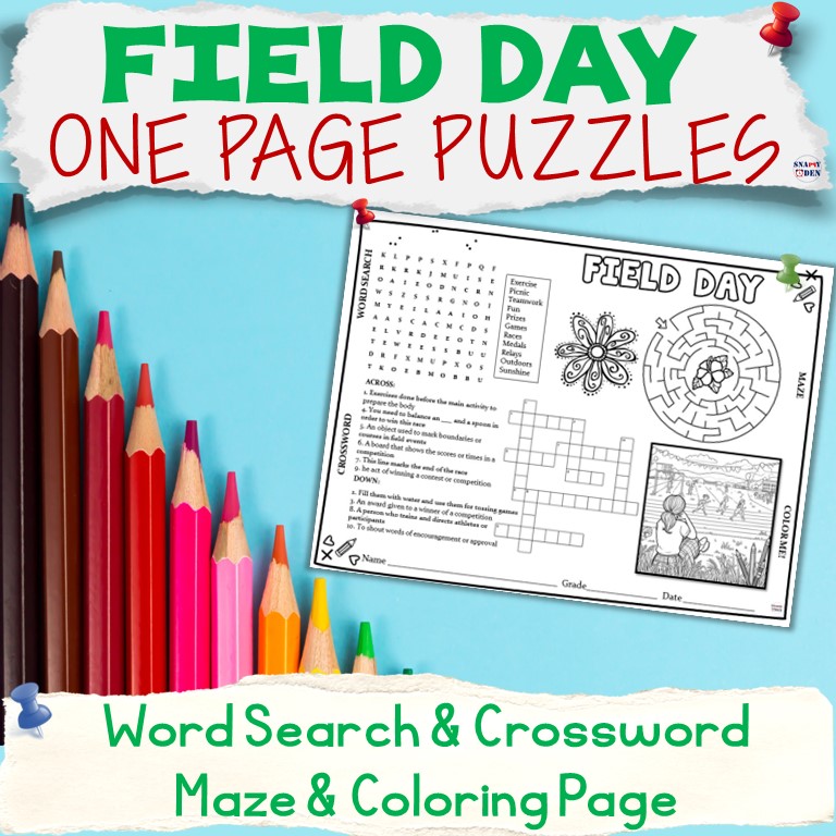 Field Day Word Search Crossword Maze Coloring Page Summer Puzzles Activities