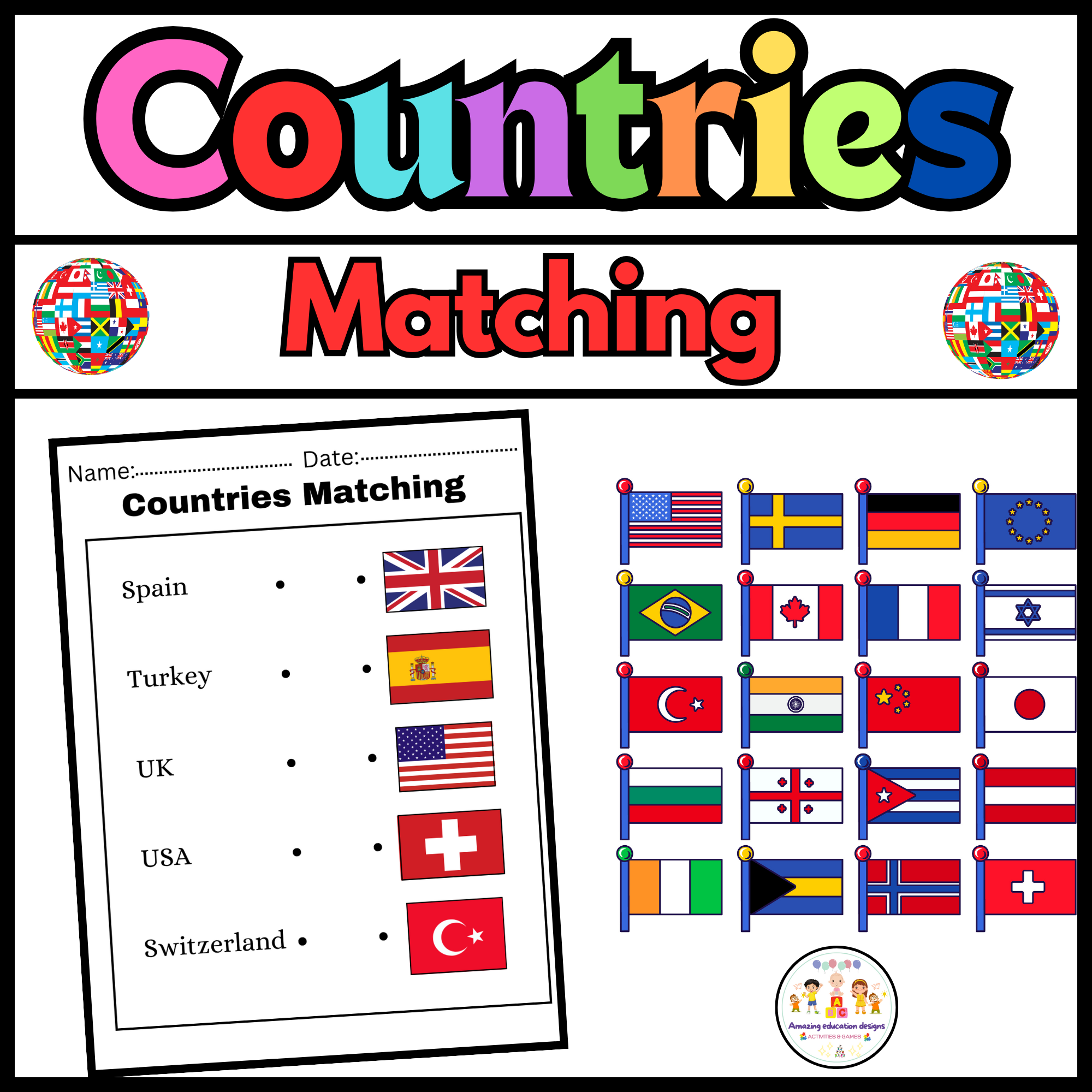 Activities Matching Flags / Countries Worksheets