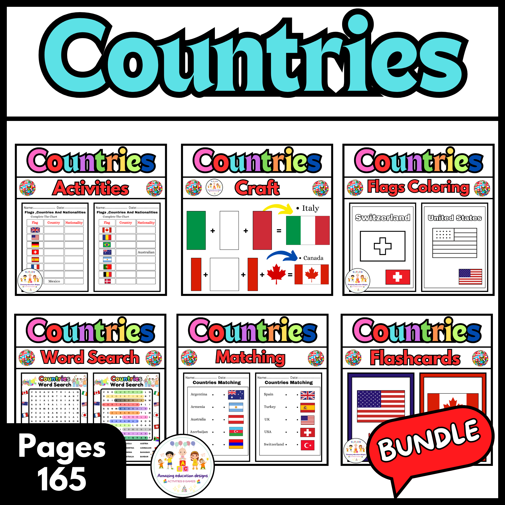 Amazing Activities BUNDLE Flags Countries Worksheets