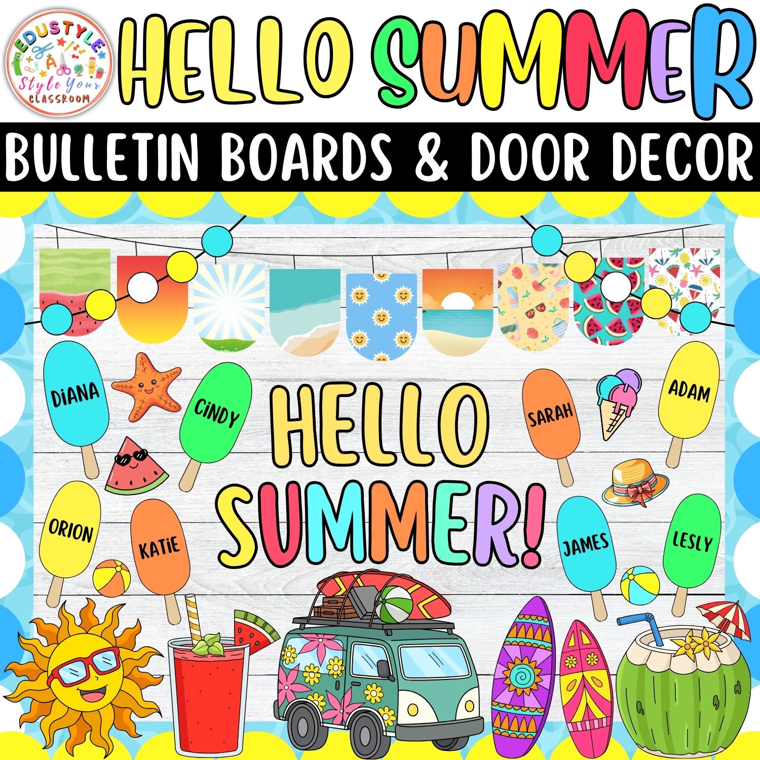 Hello Summer!: Summer Bulletin Boards And Door Decor Kits | June And July Decor