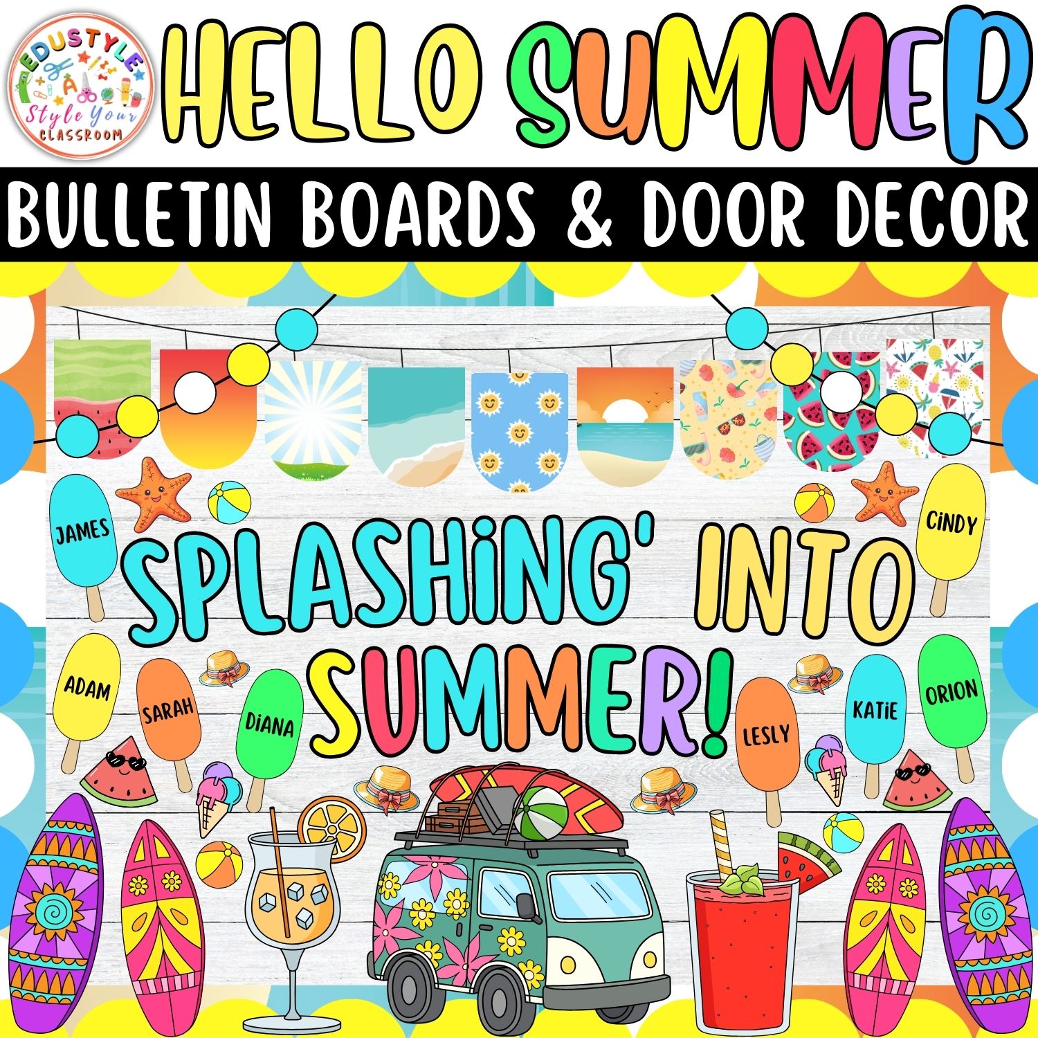 Splashing' into summer!: Summer Bulletin Boards And Door Decor Kits | June And July Decor