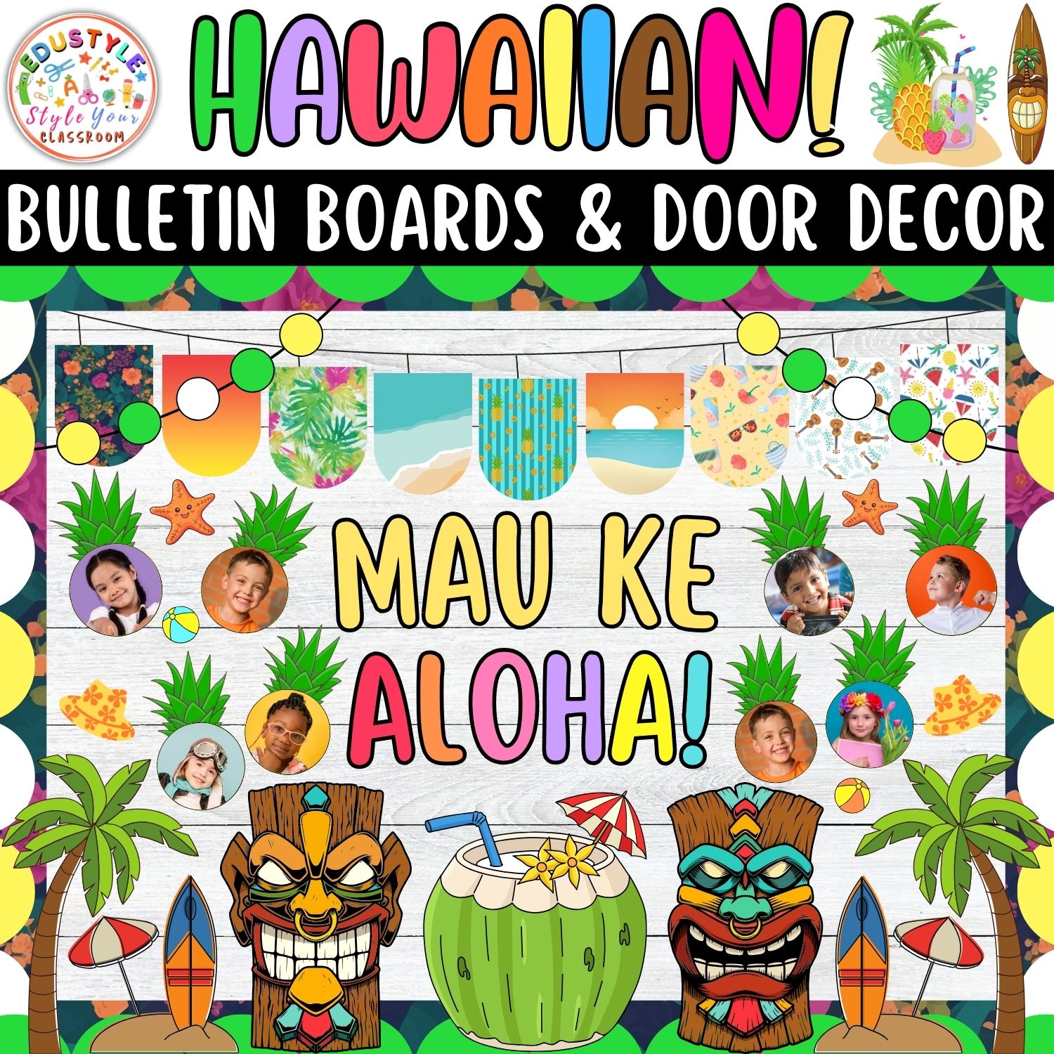 Mau ke Aloha!: Hawaiian And Summer Bulletin Boards And Door Decor Kits | June And July Decor