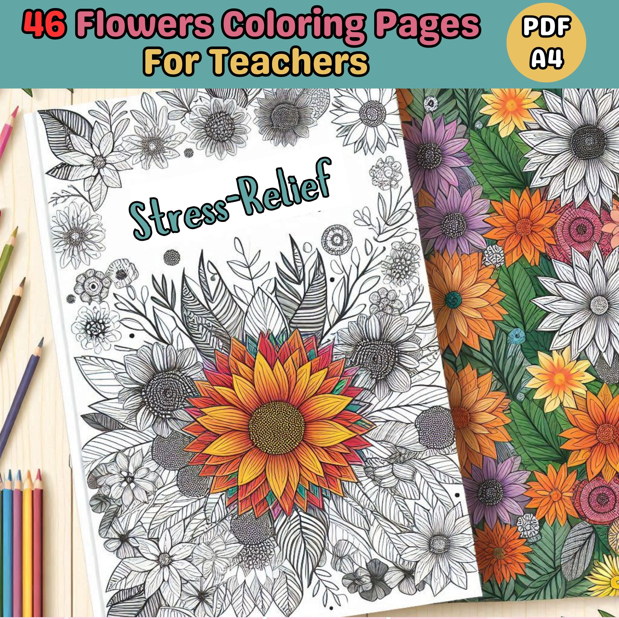 Anxiety Relief Coloring Pages For Teachers,flowers coloring pages gifts