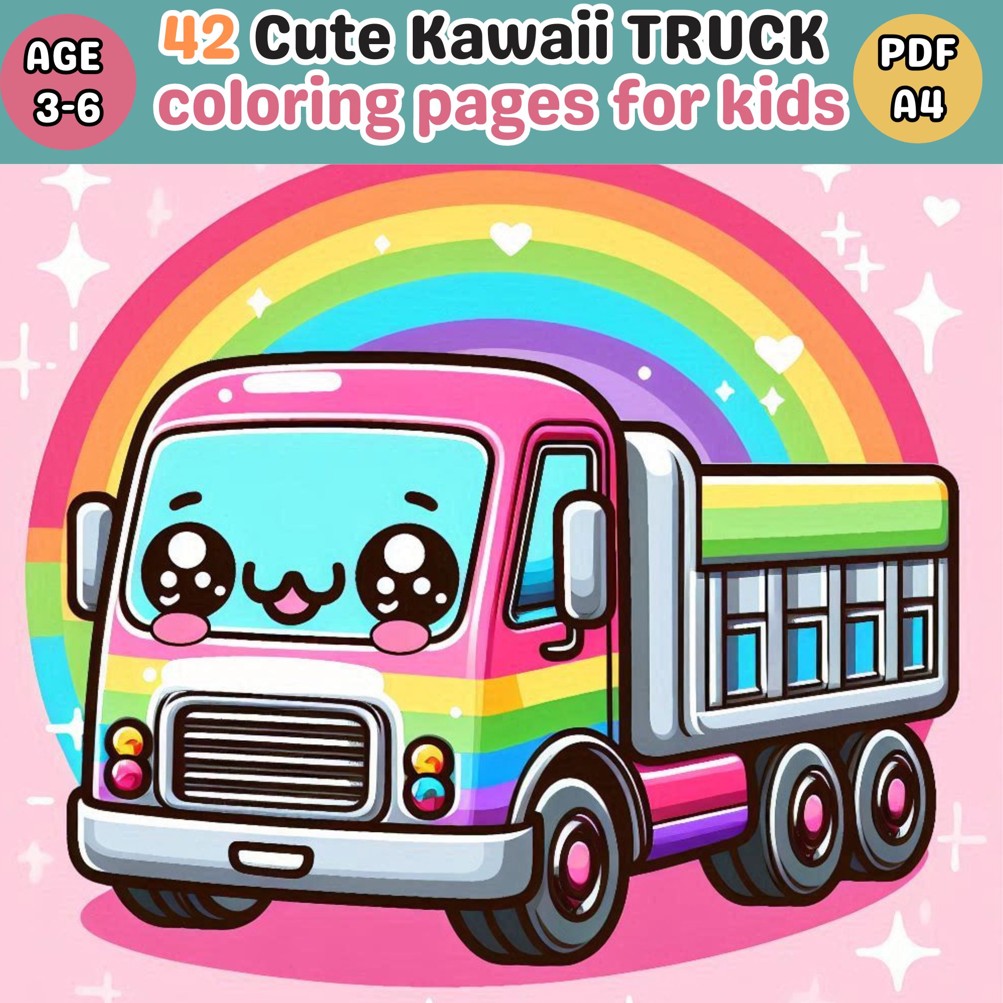 Cute Kawaii Truck coloring pages for kids,Summer activity pages
