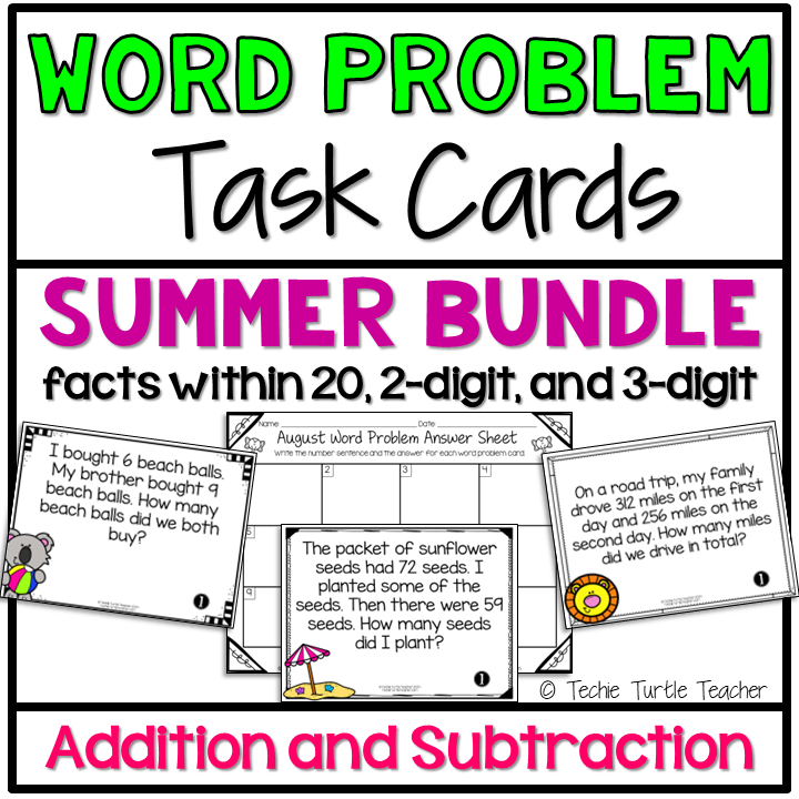 Summer Bundle Addition & Subtraction Word Problem Task Cards