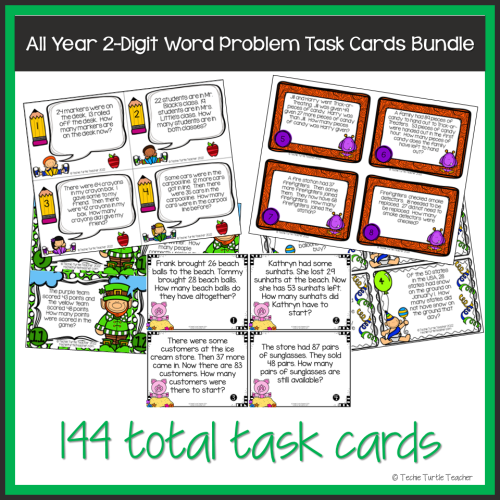 Addition & Subtraction 2-Digit Word Problem Task Cards All Year MEGA ...