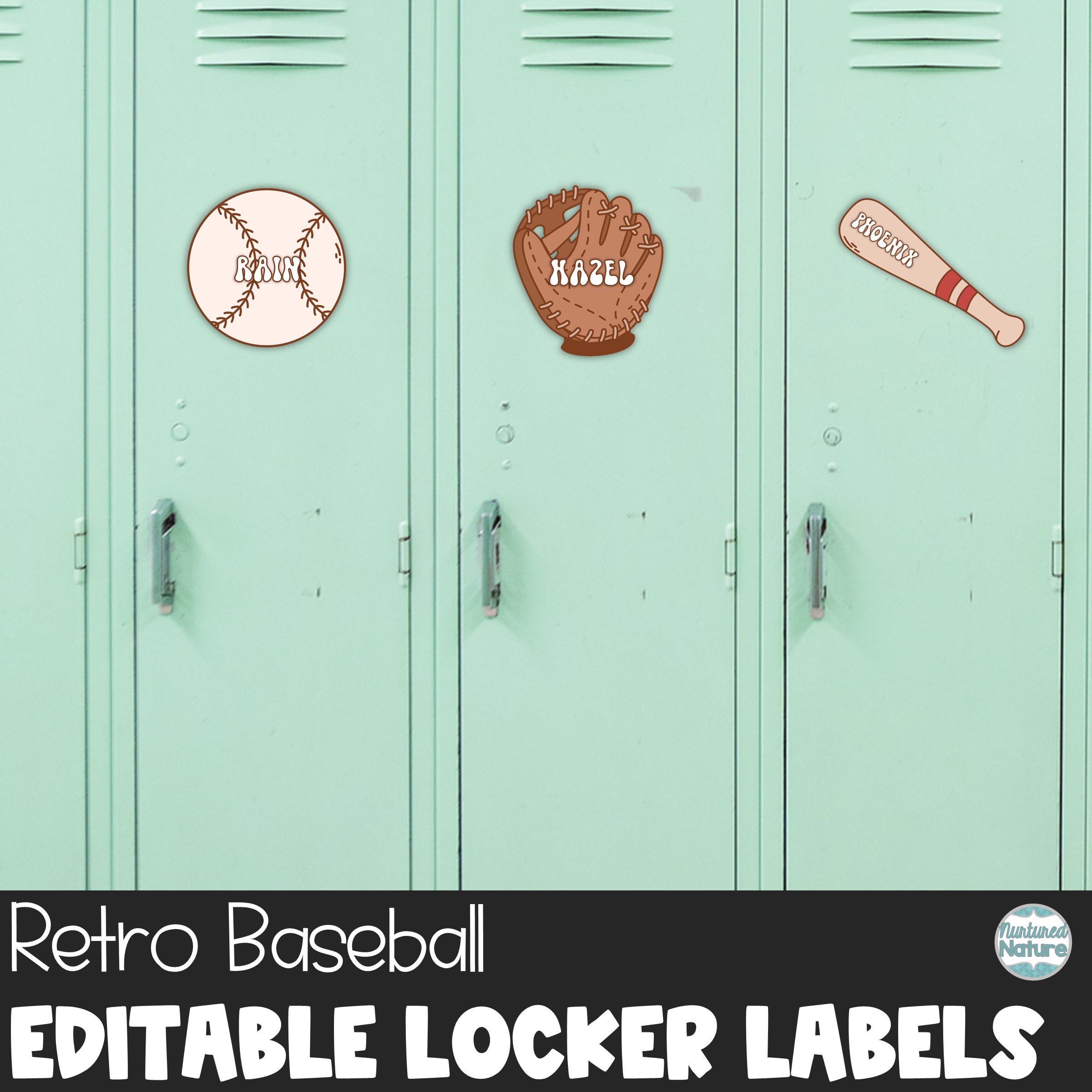 Retro Baseball Name Tags - Editable Locker Labels or Cubby Tags