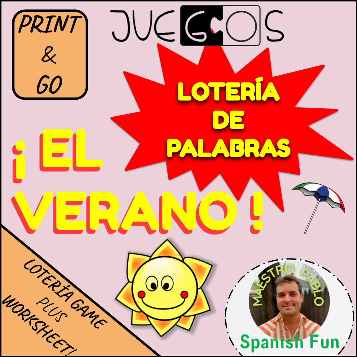 Lotería de palabras! El Verano/ Summer Bingo words Vocab Game plus Worksheet