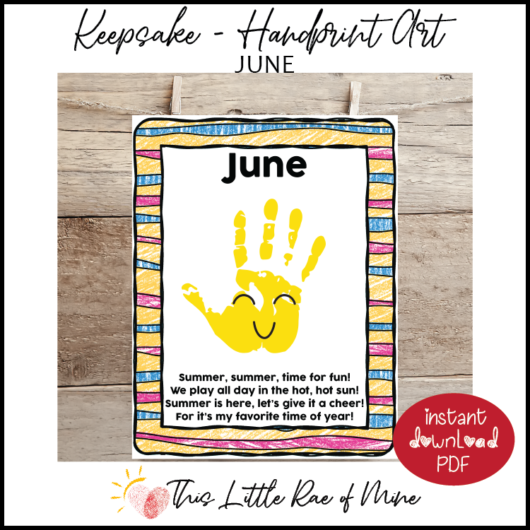 June - Sun - handprint Art - Keepsake - Printable - Memory book page
