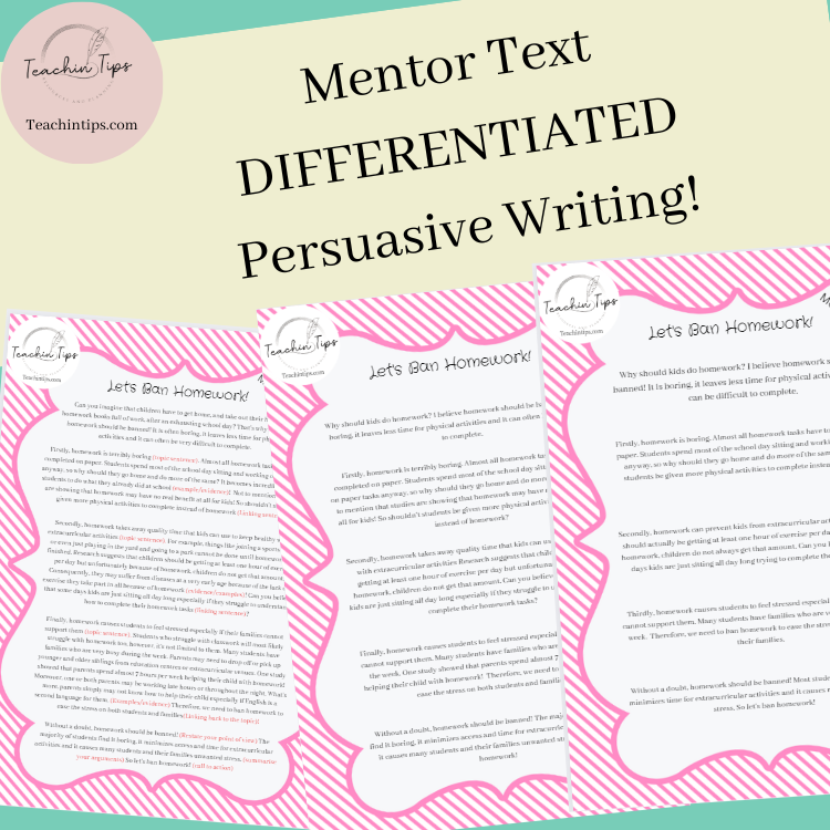 DIFFERENTIATED Mentor Text Persuasive Writing | Opinion Writing