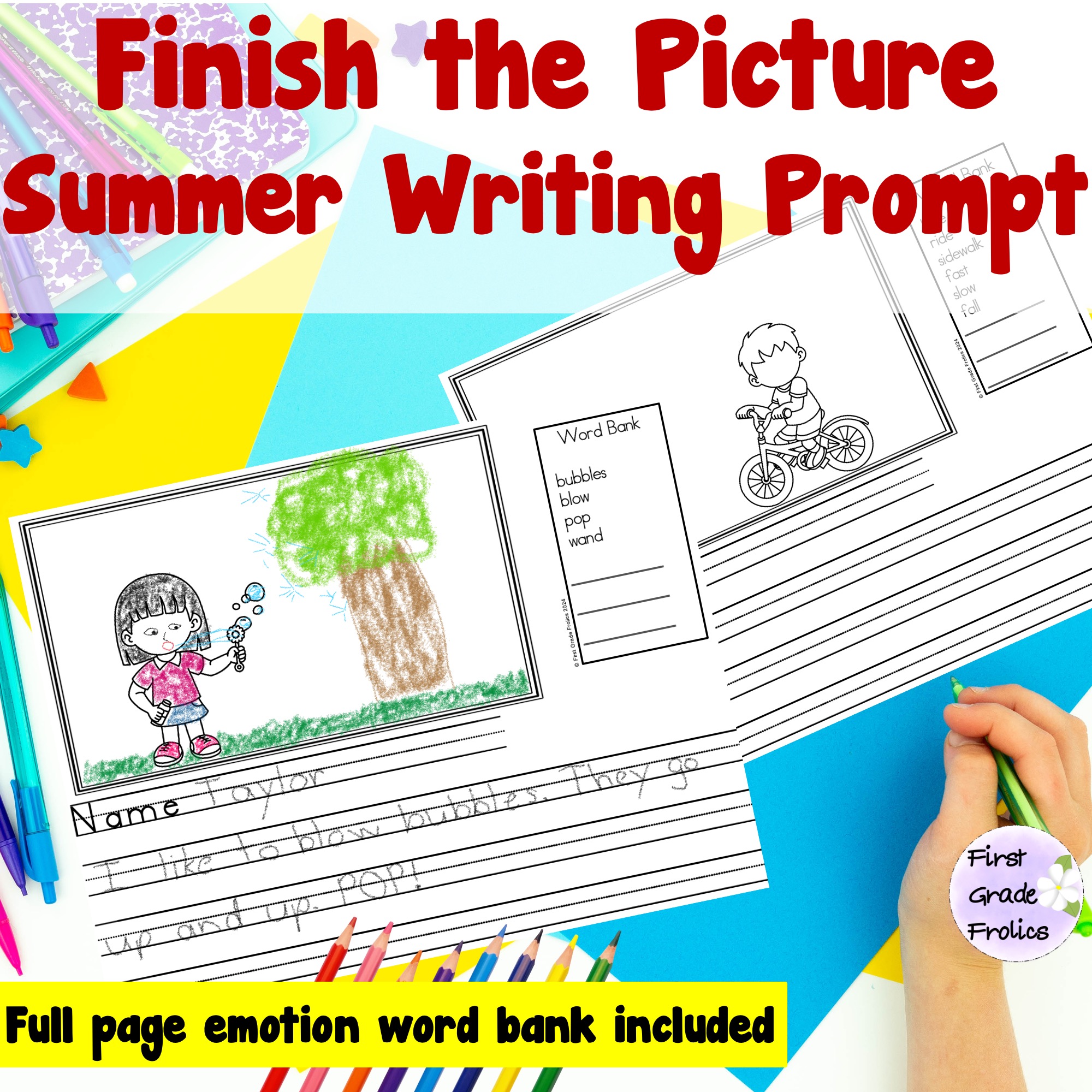 Finish the Picture Summer Writing Prompt with Word Bank