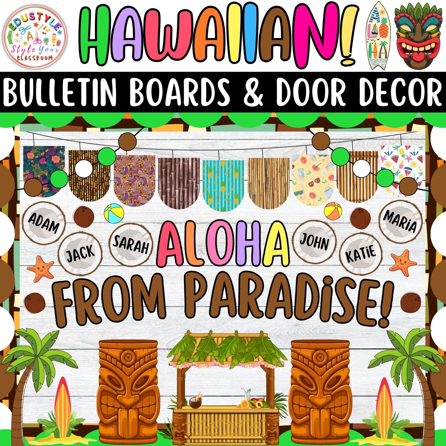Aloha from Paradise!: Hawaiian And Summer Bulletin Boards And Door Decor Kits | June And July Decor