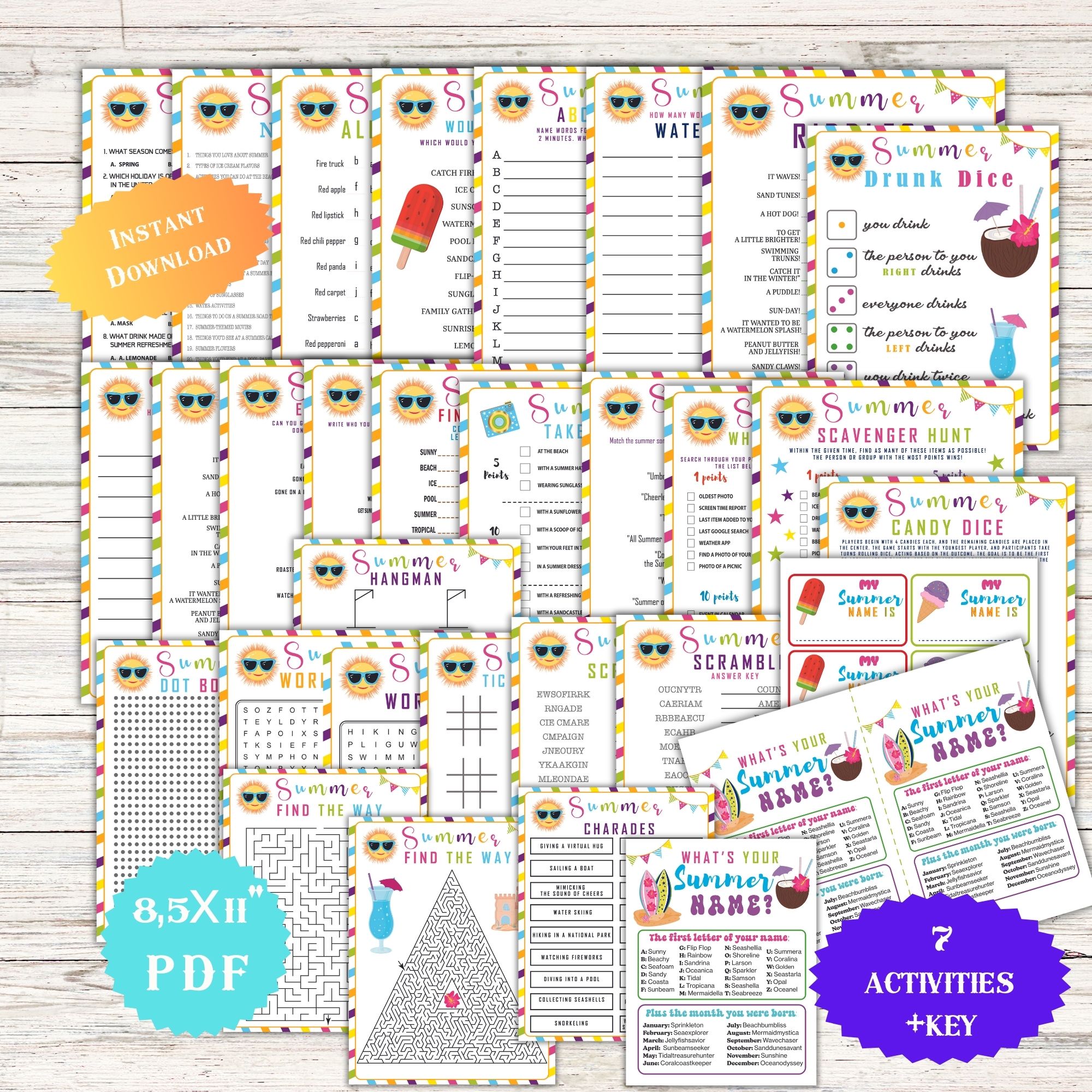 Summer Game Bundle Beach Activities for Kids Teen Pool Party Family Vacation Charades Trivia