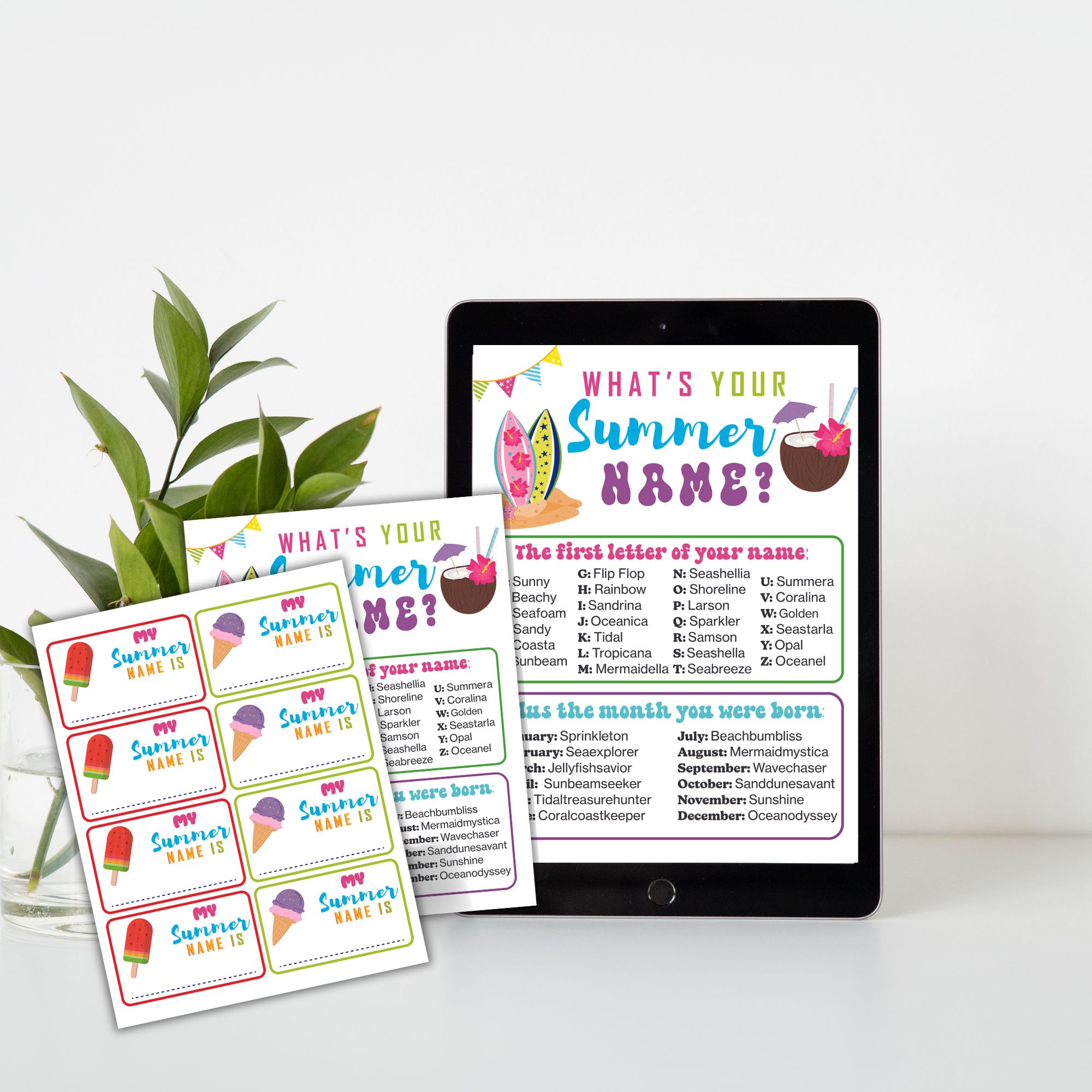 What's Your Summer Name Game for Kids, Beach Pool Party Activities Printable end of year Beach