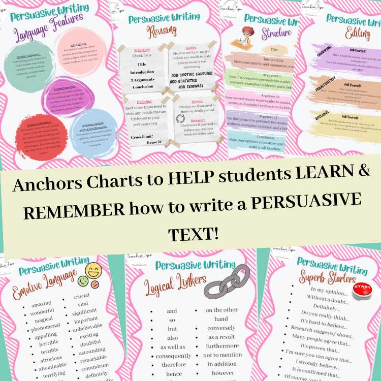 Persuasive Texts POSTERS BUNDLE | Opinion Writing ANCHOR CHARTS BUNDLE ...
