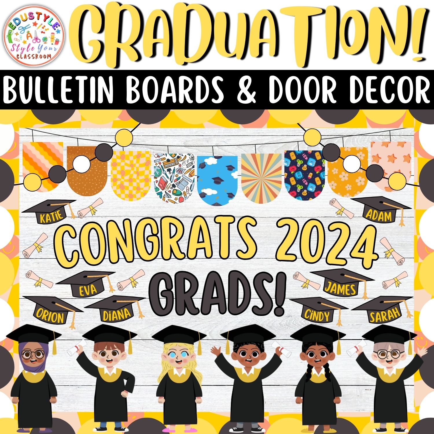 Congrats 2024 grads!: Graduation And May Bulletin Board And Door Decor Kit | May And June Decor