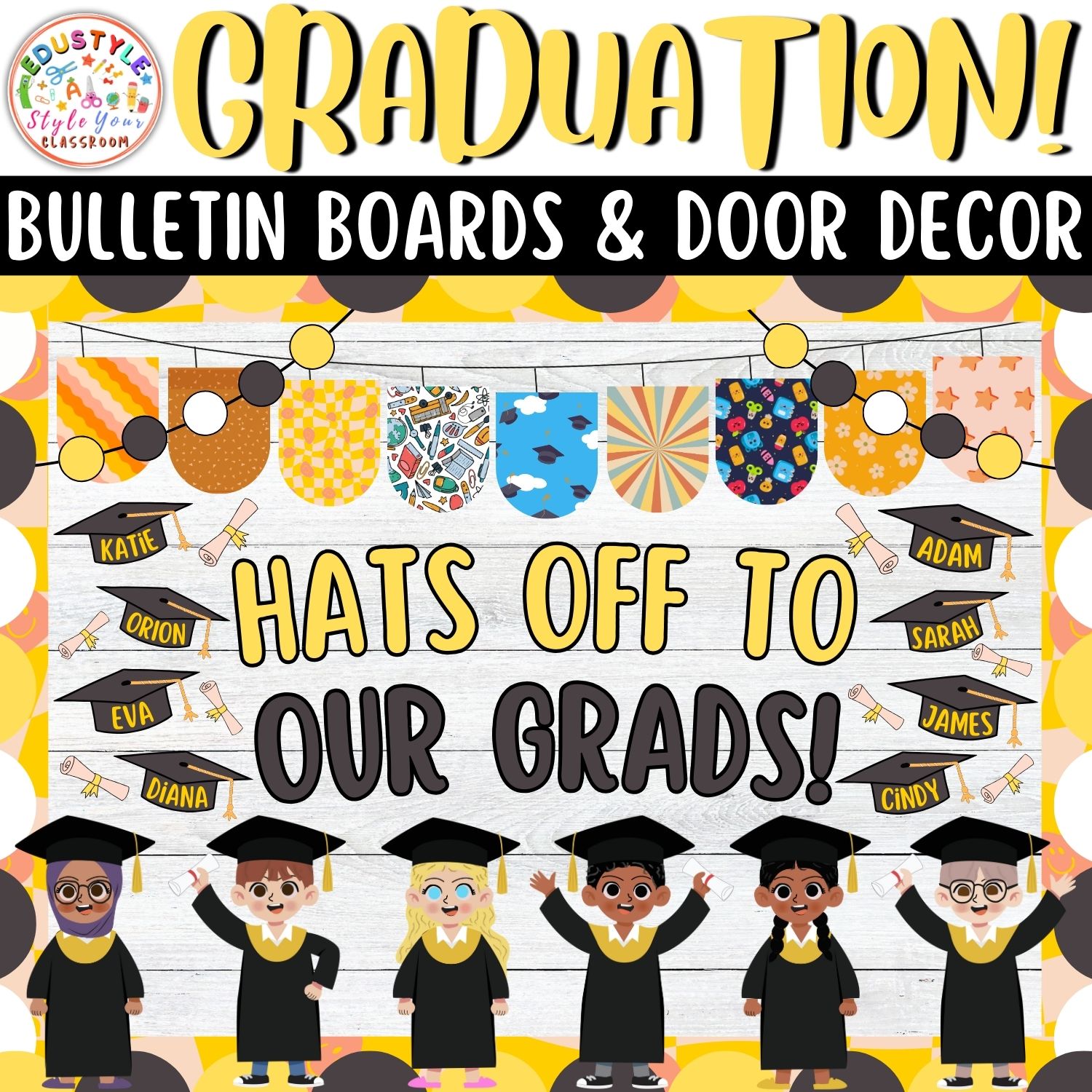 Hats Off To Our Grads!: Graduation And May Bulletin Boards And Door Decor Kit | May And June Decor