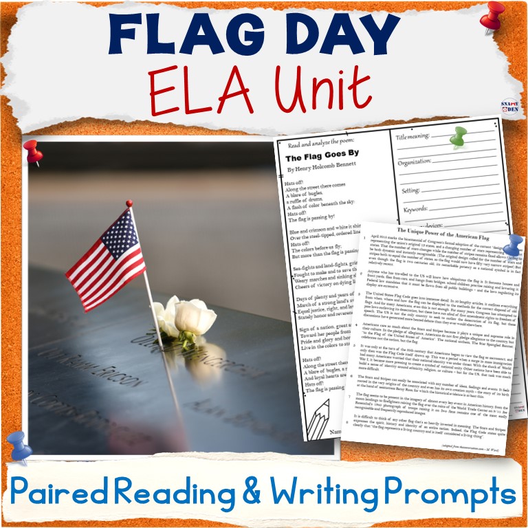 American Flag Day Unit - Paired Reading Activity Packet, Writing Prompts